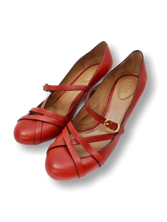 Chloe Shoes - Chloé Leather Mary Jane Heels Terracotta Red Block Heels EU 37.5/US 7 Boxed EUC